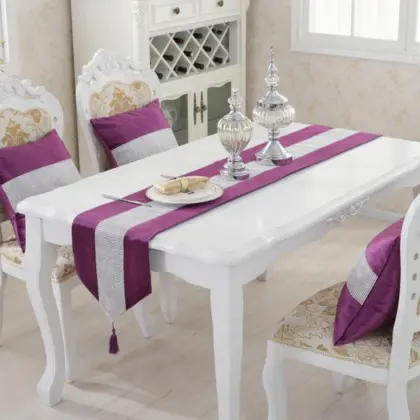 17 1 PCS Table Runners Print Flannel Rhinestones Ribbon Rustic Home Decoration Table Runners Black White Grey