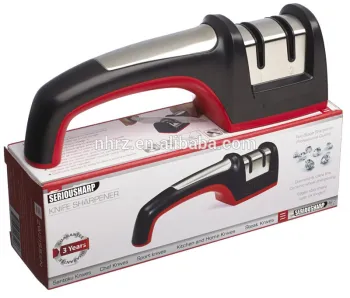 2 Stage Diamond grit Knife Sharpener with 3 year warranty, Steel and Black with Red Undertone