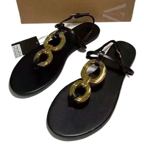 Summer 2024 Women's Large Size 43 Flat Sandals: A Stylish ZA Shoe with Metal Buckles and Pinch Toe Design, Perfect for Beach Wear