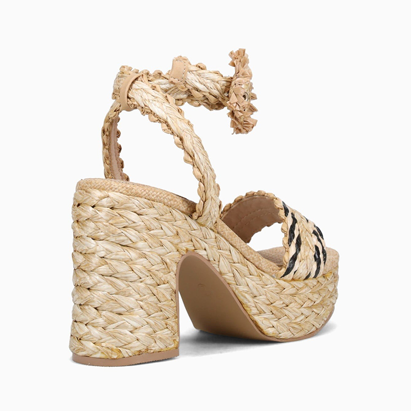 Straw Wedge Sandals with Ankle Strap for Women