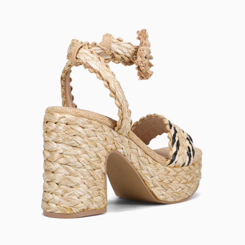 Straw Wedge Sandals with Ankle Strap for Women