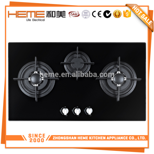 80cm Tempered glass 3 burners gas hob with triple ring wok burner and semi-rapid burner