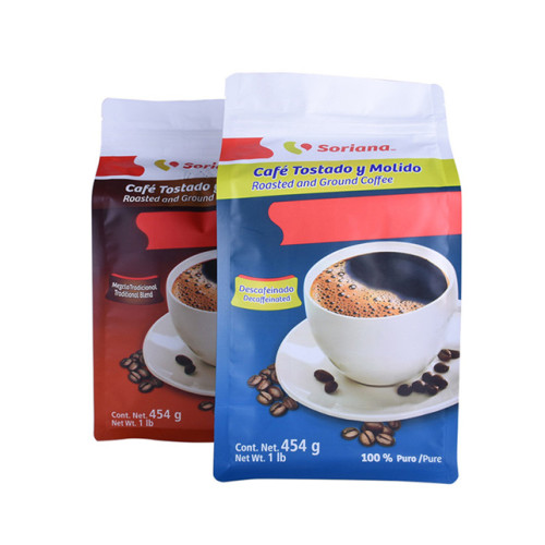 Compostable PLA Coffee bag with top zipper Box bottom