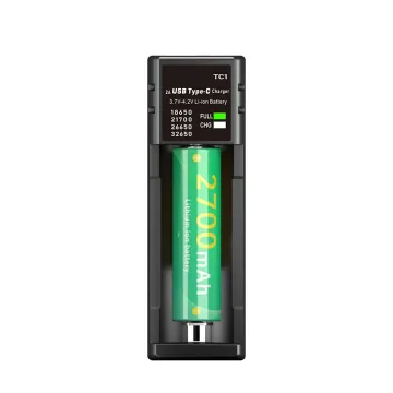 Professional Portable Li-ion Battery Charger with TYPE-C USB Port, LED Display, Compatible for 1-Slot of 18650 & 26650 Batteries, Industrial Grade for Laptop Charging
