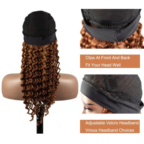 #30 Brown Curly Wigs Headbands Human Hair