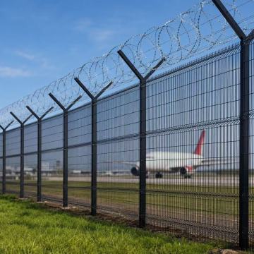 Recinzione 358 con visione chiara verniciata a polvere con filo spinato per aeroporto