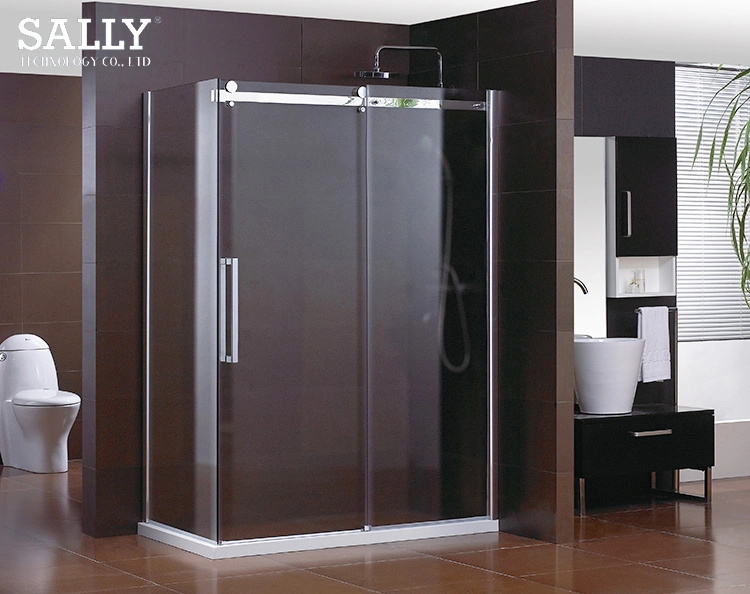 Sally Bathusing Accesser Sala de ducha sin marco Puerta de ducha deslizante sin marco con panel lateral fijo