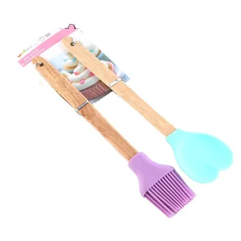 Flex Core Non-Stick Cake Tools Set - Kitchen Essential Silicone Brush Spatula with Wooden Handle
