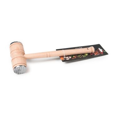 Professional Wooden Handle Double-Sided Meat Tenderizer Hammer for Cooking - Heavy-Duty Tool