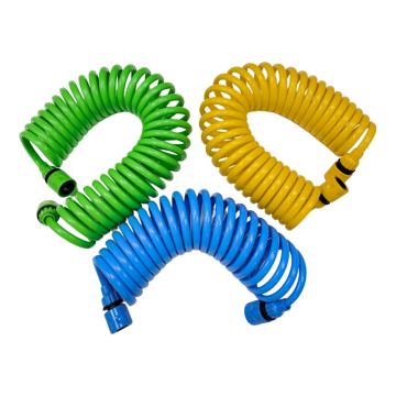 Flexible Coiled Spiral Garden Hose with Spray Nozzle for Home Car Wash - 25 ft
