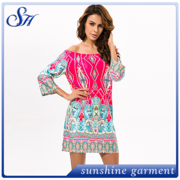 Lasted Design Dress Summer Long Sleeve Dress Printed Slim Women
