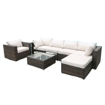 Sectional Patio Sofa Set with Coffee Table - Outdoor Rattan Garden Furniture
