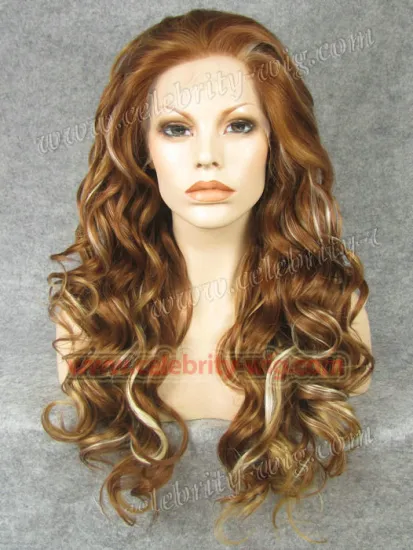 Brown with Blonde Highlight Long Wavy Synthetic Lace Front Wig Jessica Simpson Wig
