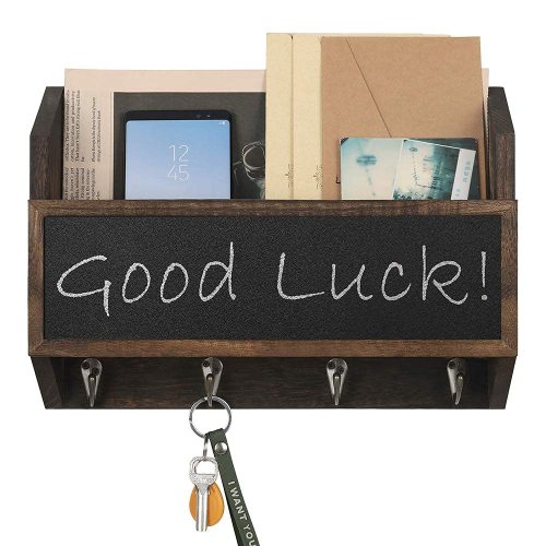 Wood Mail Sorter Wall Letter Organizer with Chalkboard-Surface and Key-Hooks Factory