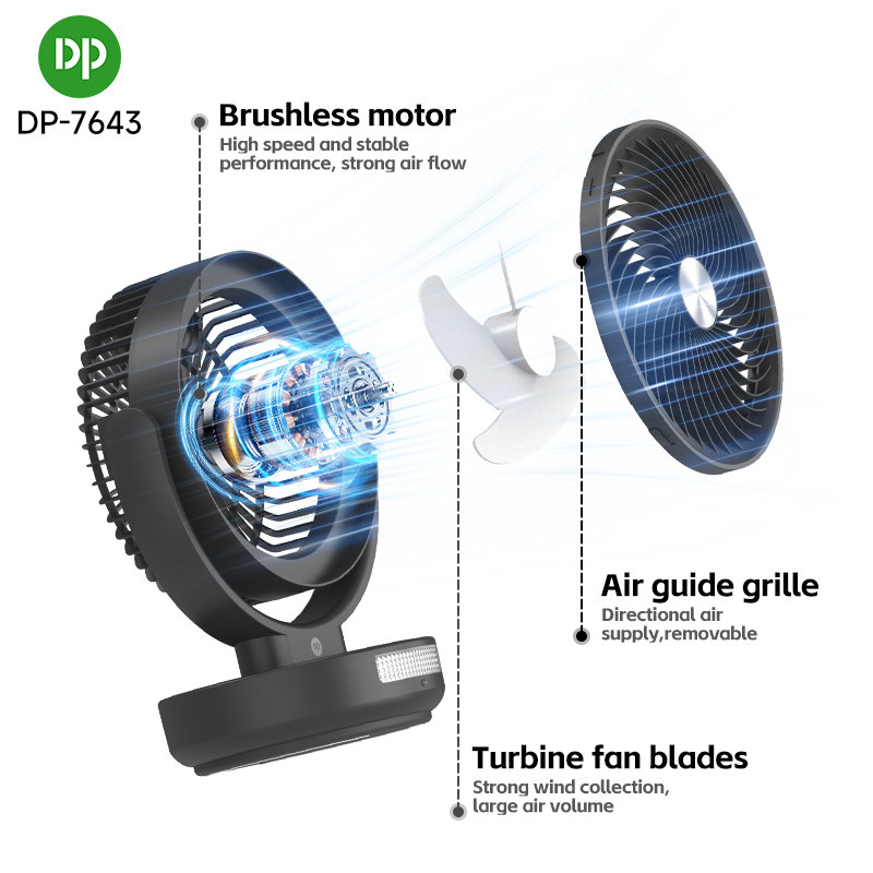 5.5 Inch Rechargeable Table Fan with LED Light and Remote Control