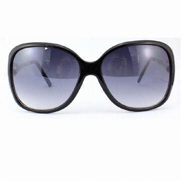 Sunglasses for Ladies, Injected Shiny Black Frame with Metal Temple