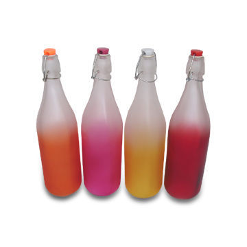 Juice Bottles with Rubber Pad, Plastic Lid and Color Frosted Surface