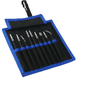 9-piece suit without flanges Stainless steel precision black ESD anti-static tweezers Tips Elbow disassemble tools Belt bag kit