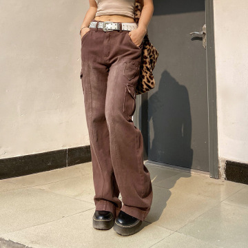 Women Vintage Denim Cargo Trousers