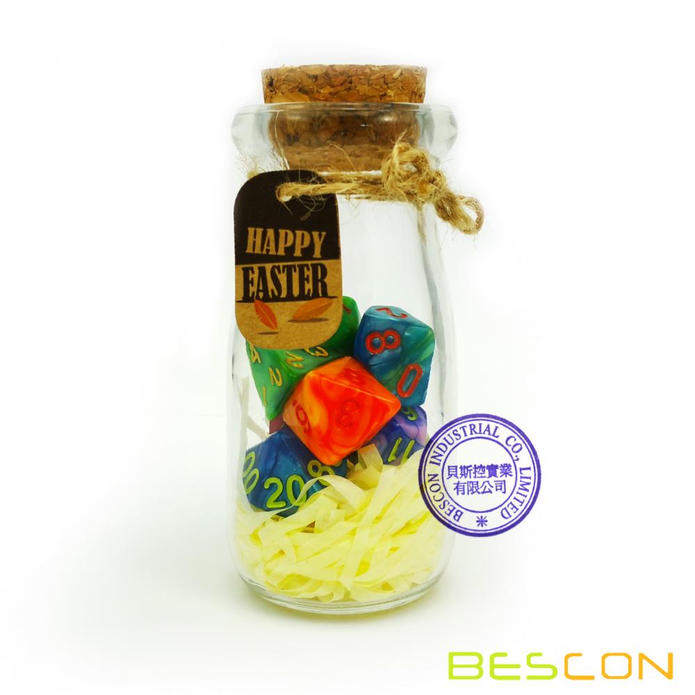 Bescon Easter Dice Polyhedral Dice Juego de 7 piezas RPG en tarro de cristal, juego de dados RPG d4 d6 d8 d10 d12 d20 d% Juego de 7 dados Easter Dice D