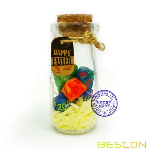 Bescon Easter Dice Polyhedral Dice 7pcs RPG Set in Glass Jar, RPG Dice Set d4 d6 d8 d10 d12 d20 d% Set of 7 Easter Dice-DnD Dice