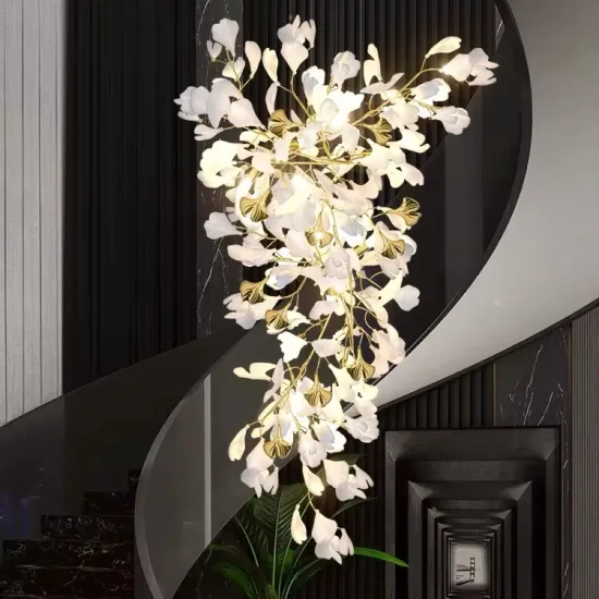 White Ceramic Petal Ceiling Chandeliers for Duplex Hotels, Malls, Restaurants, and Staircases
