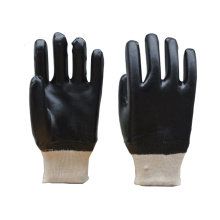 Black Pvc Coated Glove.Smooth Finish.Knit Wrist