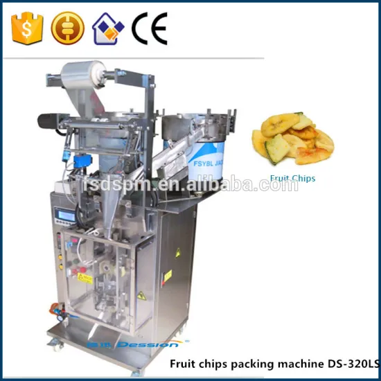 50g Fruit chips snack food bag full 304 Staniless steel semi automatic vertical filling packing machine China manufacturer price