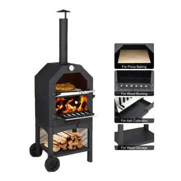 Portable Outdoor Camping Pizza Oven: Wood Charcoal Gas Fired BBQ Stove & Metal Pizza Maker Grill