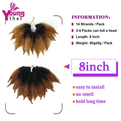 8Inch Wholesale Cheap Synthetic Afro Twist Kinky Ombre Marley  Braiding Synthetic Marley Braid Hair