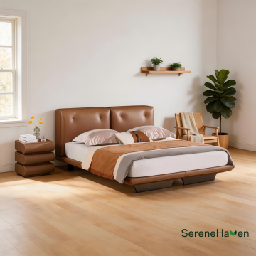 Floating Dual Tuft Leather Upholstered Bed Frame