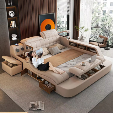 Intelligent Massage Storage Bed: Modern Simple Leather Double Bed Tatami for Bedroom & Living Room