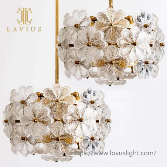 Flower shape gold brass glass chandelier Modern design creative pendant light for bedroom living room dinning room