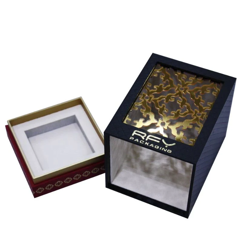 Boîte-cadeau d'emballage de parfum personnalisé Boîte cadeau de bougie noire élégante avec logo en feuille d'or Boîte de logo imprimé personnalisé Boîte en carton