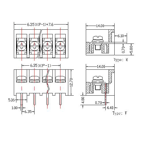 AT816-6.35XXX-VR Barrier Terminal Block Pitch6.35mm 