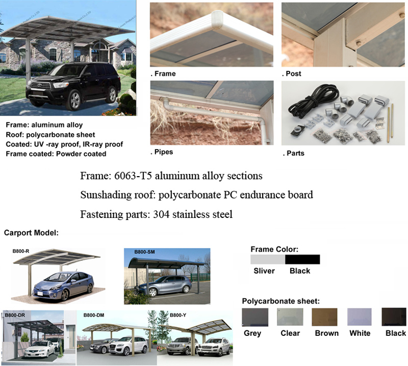 Sturdy and Strong Aluminum Carports for Sale with Polycarbonate Roof