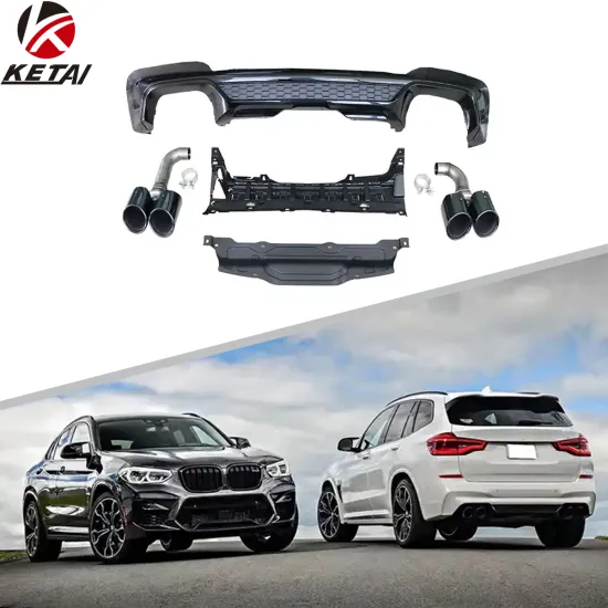 Gloss Black X3M Diffuser with Square Tips for BMW X3 2018-2020