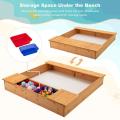 Kids Large Wooden Sandbox with Bench Seats