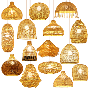 Creative Retro Rattan Bamboo Nest Straw Hat Chandelier for Restaurant Bar Decor