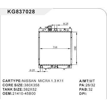 auto radiator car:NISSAN MICRA 1.3 K11 OEM:21410-45B00