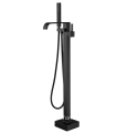 Brass Chrome Waterfall Square Floor-Mounted Free-Standing Bathtub Faucet and Shower Set