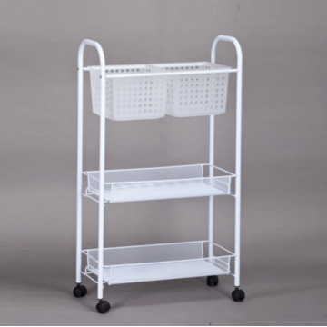 White triple storage trolley na may mga gulong