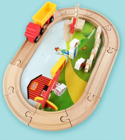 Wooden Magnetic Train Farm Track Toy Set - 22pcs Educational DIY Railway Kit for Kids