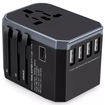 All in One Worldwide AC Power Wall Charger Plug 4 USB 1 Type-C EU UK AU Smart Travel Adapter