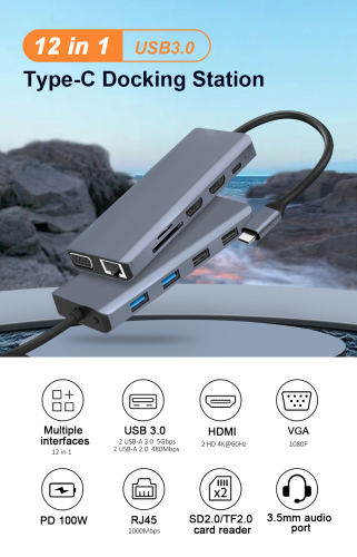 Multi Function 12 en 1 estación de acoplamiento USB-C