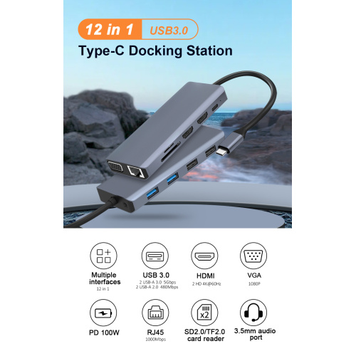 12in1 Adaptador de docking Hub Tipo-C