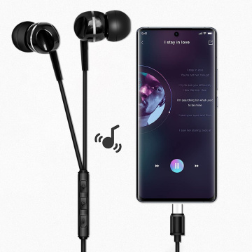 Earphone dengan kabel jenis-C untuk sukan dengan mikrofon