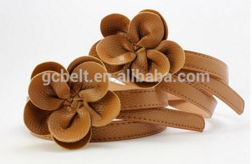 Fashion kids PU belt with PU flower buckle