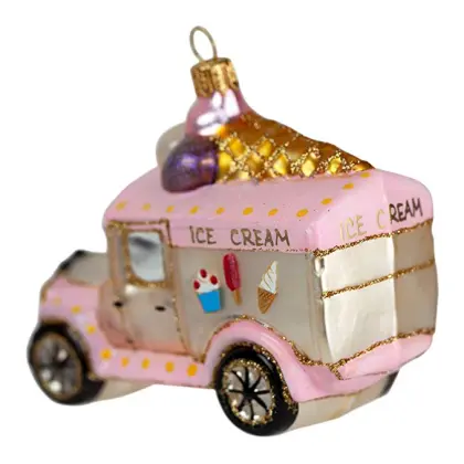 Ice Cream Van Shaped Customized Christmas Glass Ornaments