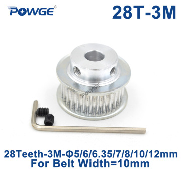 POWGE 28 Teeth HTD 3M Synchronous Pulley Bore 5/6/6.35/7/8/10/12/14/15/16mm for Width 10mm HTD3M 3M timing belt CNC 28T 28Teeth